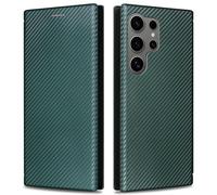 KOGENG Funda para Samsung Galaxy S22 Ultra Funda con Cartera Tarjetero Bloqueo RFID, Textura de Fibra de Carbono, Magnética Funda Plegable para Samsung S22 Ultra 5G Case Cover (Verde)