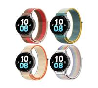 KoGiio 4 Pack Nylon Correa para Samsung Galaxy Watch FE 40mm/Galaxy Watch 7/6/5/4 (40mm 44mm) /Watch 6 Classic (43mm 47mm)/Watch 5 Pro 45mm,Hombres Mujeres-gris & Blanco brillante & Rojo & Arcoíris