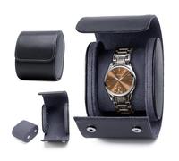 KoGiio Caja de Reloj de Cuero Retro Con 1 Ranura - Organizador de PU Para Relojes, Soporte de Viaje Con Compartimentos de Terciopelo - Azul