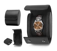 KoGiio Caja de Reloj de Cuero Retro con 1 Ranuras - Caja de Reloj de PU Soporte Organizador de Reloj Caja de Reloj de Viaje Caja de Almacenamiento de Reloj ，compartimentos de terciopelo - Negro
