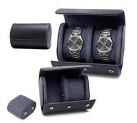 KoGiio Caja de Reloj de Cuero Retro Con 2 Ranuras - Organizador de PU Con Compartimentos de Terciopelo - Soporte de Almacenamiento Para Viaje - Azul