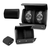 KoGiio Caja de Reloj de Cuero Retro Con 2 Ranuras - Organizador de PU Para Relojes, Soporte de Viaje Con Compartimentos de Terciopelo - Negro