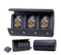 KoGiio Caja de Reloj de Cuero Retro con 3 Ranuras - Caja de Reloj de PU Soporte Organizador de Reloj Caja de Reloj de Viaje Caja de Almacenamiento de Reloj ，compartimentos de terciopelo - Azul