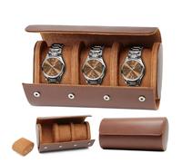 KoGiio Caja de Reloj de Cuero Retro con 3 Ranuras - Caja de Reloj de PU Soporte Organizador de Reloj Caja de Reloj de Viaje Caja de Almacenamiento de Reloj ,compartimentos de terciopelo - Marrón