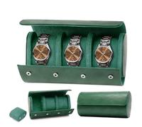 KoGiio Caja de Reloj de Cuero Retro Con 3 Ranuras - Organizador de PU Con Compartimentos de Terciopelo - Soporte de Almacenamiento Para Viaje - Verde