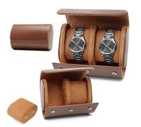 KoGiio Caja de Reloj de Cuero Retro - Organizador de 2 Ranuras con Compartimentos de Terciopelo - Soporte de PU para Viaje y Almacenamiento - Marrón