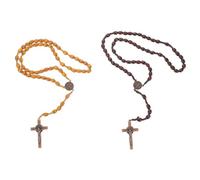 KOGMMYSEVP 2 collares católicos de rosario: collar de rosario de cuentas de madera con cuentas de oración católicas hechas a mano para festivales religiosos y oraciones