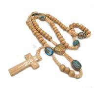 KOGMMYSEVP ChristReligious - Rosario de cuentas de madera hecho a mano con cordón de nailon, joyería religiosa de Jerusalén, cross