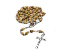 KOGMMYSEVP Collar de madera con colgante de cruz de cuentas largas de Santa religiosa, Classic