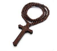 KOGMMYSEVP Collar de madera para hombre, con colgante de Jesús grabado, rosario de madera grande, collar de cadena para mujer, religioso, cristianismo, decoración de pared, joyería