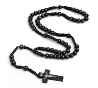 KOGMMYSEVP Collar de rosario hecho a mano con cuentas de madera natural con cruz y colgante de Jesús, joyería religiosa cristiana para orar, 24inches
