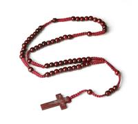 KOGMMYSEVP Collar de rosario hecho a mano con cuentas de madera natural con cruz y colgante de Jesús, joyería religiosa cristiana para orar, 24inches