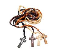 KOGMMYSEVP Colorful Bling - Collar con colgante clásico de cuentas de madera natural para hombres y mujeres, rosario religioso, oración hecha a mano