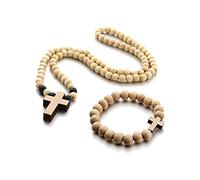 KOGMMYSEVP Colorful Bling - Collar con colgante clásico de cuentas de madera natural para hombres y mujeres, rosario religioso, oración hecha a mano