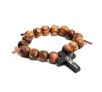 KOGMMYSEVP Jesucristo - Pulsera elástica de madera con cuentas de madera para oración religiosa, rosario de iglesia, recuerdo, Pascua, rituales de Pentecostés, 18cm