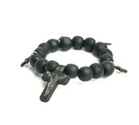 KOGMMYSEVP Jesucristo - Pulsera elástica de madera con cuentas de madera para oración religiosa, rosario de iglesia, recuerdo, Pascua, rituales de Pentecostés, 18cm