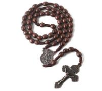 KOGMMYSEVP Joyería religiosa popular, 8 cuentas de madera de 10 mm, collares de oración chapados en cobre antiguo, rosario de medalla de San Miguel, 17.7inches