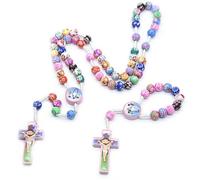 KOGMMYSEVP Juego de collar y pulsera de arcilla colorida hecha a mano con cruz de Cristo Sagrado para niños, Religious