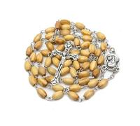 KOGMMYSEVP Rosario de madera con agua bendita de Nuestra Señora de Fátima, collar de cuentas para oración, comunión y apariciones marianas, 24inches