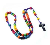 KOGMMYSEVP Rosarios cristianos de madera, collar de oración, cuentas coloridas, rosario de madera para hombres y mujeres pastores, 20inches