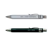 Koh-I-Noor 5358 - Lápiz mecánico de metal con sacapuntas y clip - espesor de mina 3.2 mm - juego de 2, negro y plata