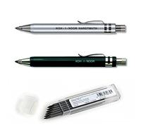 Koh-I-Noor 5358 - Lápiz mecánico de metal con sacapuntas y clip - espesor de mina 3.2 mm - juego de 3, negro y plata y los minas 2B