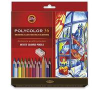Koh-I-Noor POLYCOLOR 3835 - Lápices de artista con sacapuntas y 2 lápices de grafito en estuche de cartón - colores surtidos, set de 36 colores