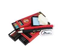 KOH-I-NOOR - Set, 2 x 5347 5,6 mm Diammeter lápiz mecánico + Gioconda 5,6 mm, juego de 6 minas para artistas 'dibujo. 4869/II + 4869/I + KOH-I-NOOR conduce de colores metálicos (conjunto de 6) + goma