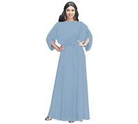 KOH KOH Vestido casual de noche con manga murciélago formal y fluido, Sky Baby Light Azul, XX-Large