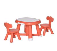 Kohala Baby Mesa y 2 Sillas Infantiles Escritorio con Pizarra Blanca Multifuncional para Niños de +12 Meses 64,4x52x45,6 cm Rojo Coral