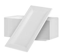 KOHAND Paquete de 100 platos de papel rectangulares, 26 x 13 cm, de bagazo blanco, desechables, para picnic, fiestas, barbacoas, uso diario