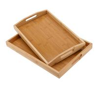 KOHAND Paquete de 2 bandejas de bambú para servir con asas, 2 tamaños de bandeja rectangular de madera, bandeja de alimentos de bambú para servir desayuno, cena, té, café, aperitivos