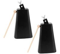 KOHAND Paquete de 2 cencerros de metal de 8 pulgadas, cencerro de percusión de mano con palo, campana de vaca montable para juego de tambor, instrumento de percusión, eventos deportivos, boda, fútbol, negro