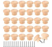 KOHAND Paquete de 30 pomos de puerta de madera, 35 x 25 mm, pomos de madera natural con 30 tornillos, tiradores redondos de madera para cajones de muebles, armarios, cajones