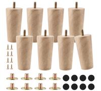 KOHAND Patas de madera para muebles de 4 pulgadas, paquete de 8 patas de sofá de madera con placas de montaje y tornillos, patas de repuesto de madera maciza para sillones, sofás, armarios, mesas