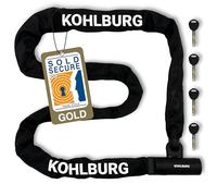 KOHLBURG 200cm Candado de cadena de seguridad con cadena cuadrada de 8,3mm en acero especial - 2 metros extra largos - candado de bicicleta seguro de 2m de longitud - 4 llaves para e-bike, bici y moto