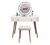 KOHUS Espejo cosmético con luces y juego de mesa Vanity Table Set Ladies Fashion Makeup Table Stilling Armario Dormitorio Morder Vanidad Adolescente con Espejo y Taburete(D)