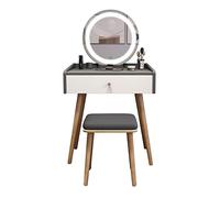 KOHUS Espejo cosmético con luces y juego de mesa Vanity Table Set Ladies Fashion Makeup Table Stilling Armario Dormitorio Morder Vanidad Adolescente con espejo y taburete (A)