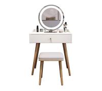 KOHUS Espejo cosmético con luces y juego de mesa Vanity Table Set Ladies Fashion Makeup Table Stilling Armario Dormitorio Morder Vanidad Adolescente con Espejo y Taburete(B)
