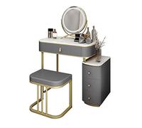 KOHUS Espejo De Tocador con Luces Y Juego De Mesa Mesa de tocador Juego de mesas de cabecera de Pizarra Dormitorio de tocador Integrado Tocador Adolescente con Espejo Y Taburete