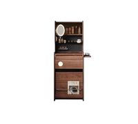 KOHUS Espejo De Tocador con Luces Y Juego De Mesa Mesa De Tocador Nogal Negro Macizo, Mesita Noche Pequeña con Espejo For Decoración Dormitorio Tocador Adolescente con Espejo Y Taburete(L)