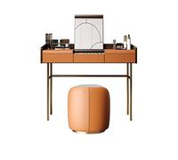 KOHUS Espejo De Tocador con Luces Y Juego De Mesa Tocador con Tapa abatible de Cuero for Dormitorio, Mesa de Maquillaje, Taburete de Maquillaje, tocador de Espejo de Maquillaje Oculto Gris n