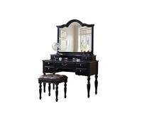 KOHUS Espejo De Tocador con Luces Y Juego De Mesa Tocador de Madera con Espejo, Mesa de Maquillaje, Escritorio de Dormitorio Tipo Villa con Taburete Tocador Adolescente con Espejo Y Taburete