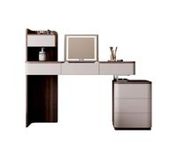 KOHUS Espejo De Tocador con Luces Y Juego De Mesa Tocador de Madera con Tapa, Armario de Almacenamiento, tocador for Dormitorio Tocador Adolescente con Espejo Y Taburete