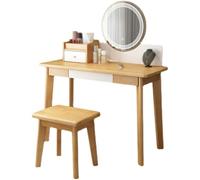 KOHUS Espejo De Tocador con Luces Y Juego De Mesa Tocador de Madera Maciza, Mesa de Dormitorio Moderna y Sencilla, tocador de Estilo nórdico for el hogar Tocador Adolescente con Espejo Y Taburete