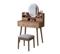 KOHUS Espejo De Tocador con Luces Y Juego De Mesa Tocador de Madera Maciza, tocador Sencillo for Dormitorio, tocador for el hogar con Espejo de Maquillaje Tocador Adolescente con Espejo Y Taburete