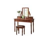 KOHUS Espejo De Tocador con Luces Y Juego De Mesa Tocador de Madera Retro, tocador for Dormitorio, tocador, Armario de Almacenamiento Tocador Adolescente con Espejo Y Taburete