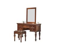 KOHUS Espejo De Tocador con Luces Y Juego De Mesa Tocador de Madera Tocador de Dormitorio Tocador Retro Muebles Tocador Adolescente con Espejo Y Taburete
