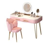 KOHUS Espejo de tocador con luces y mesa, juego de mesa de tocador, pantalla táctil ajustable, espejo iluminado con 2 cajones grandes, silla y armario de almacenamiento, tocador para adolescentes con