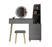 KOHUS Espejo de tocador con luces y mesa, juego de mesa para dormitorio, moderno y minimalista, mueble de almacenamiento, tocador multifuncional, tocador para adolescentes con espejo y taburete (G)